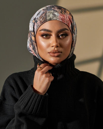 Turban with tie- Peach Brown Black White