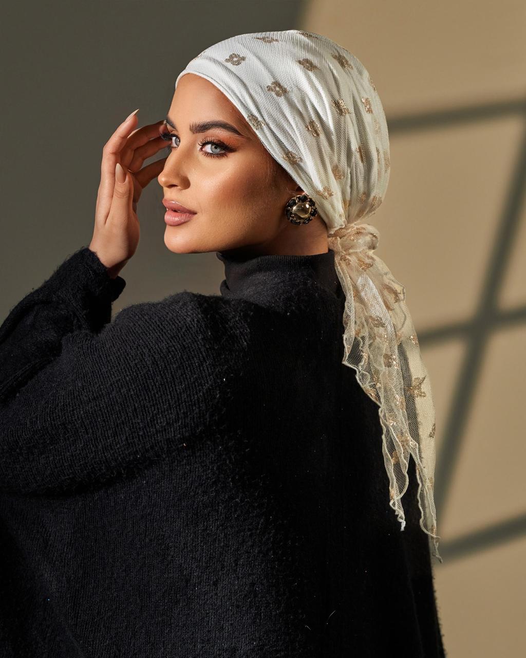 Turban with tie- White and Gold