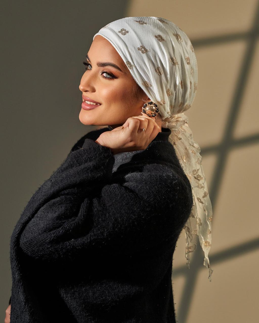 Turban with tie- White and Gold