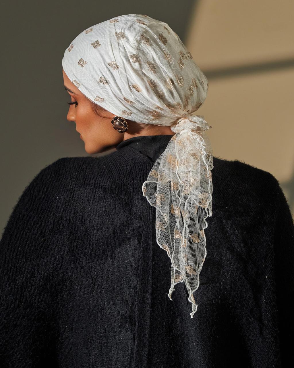 Turban with tie- White and Gold