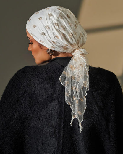 Turban with tie- White and Gold