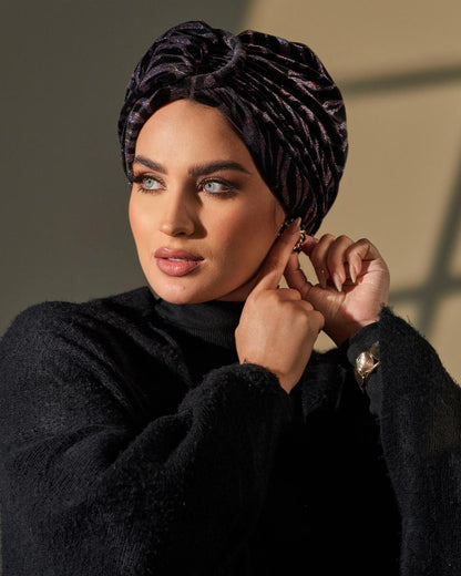 Turban Velvet - Black and Sparkling Pink