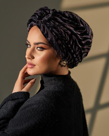 Turban Velvet - Black and Sparkling Pink