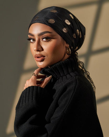 Turban with tie- Black and Gold