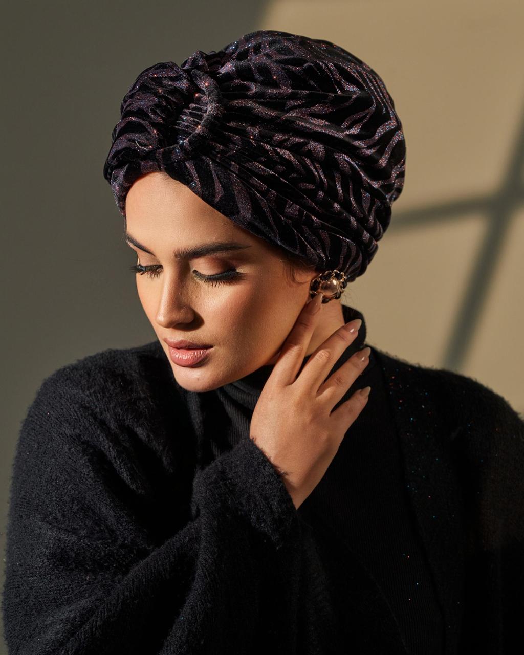 Turban Velvet - Black and Sparkling Pink