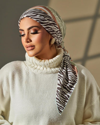 Turban with tie - Black White Brown Green