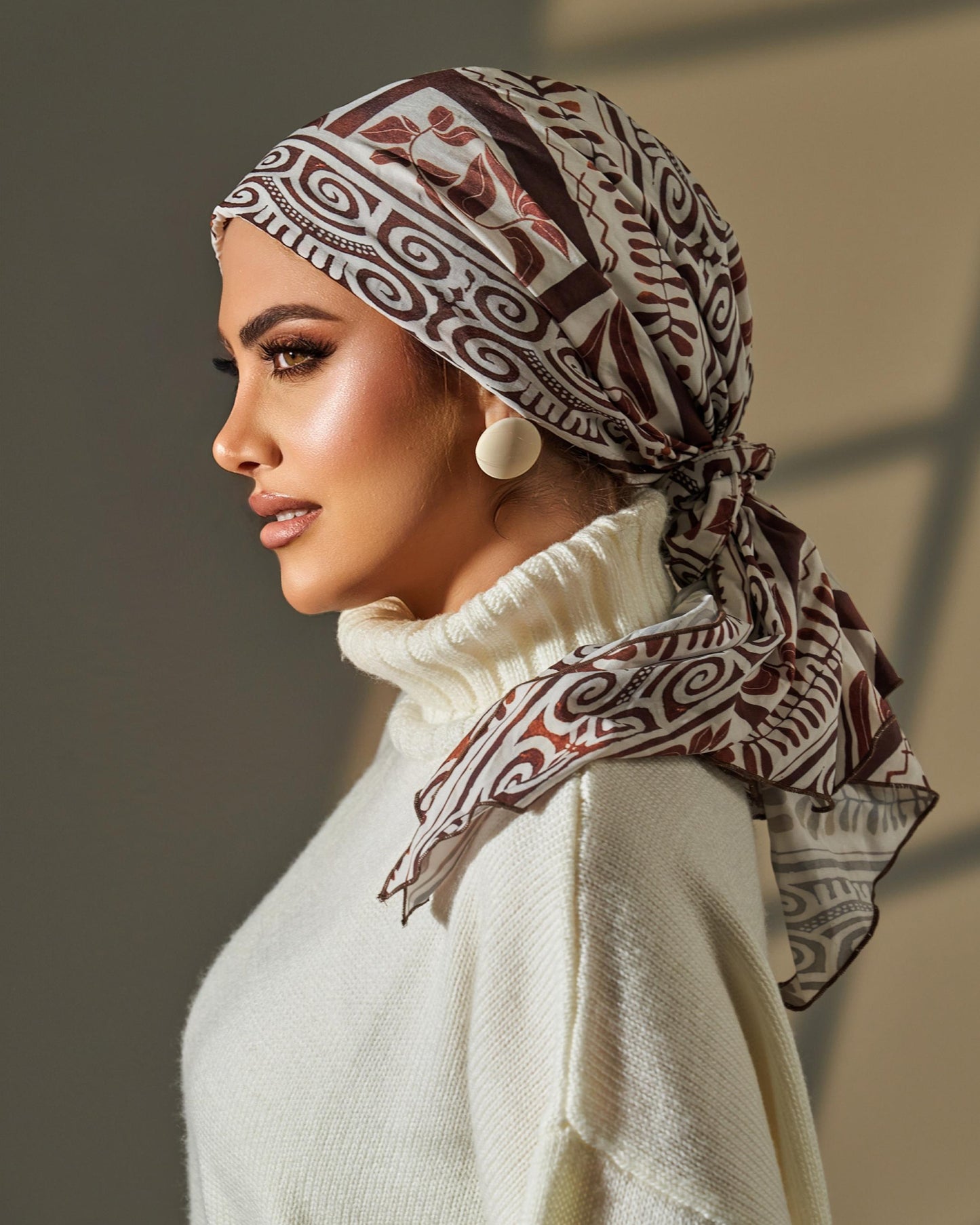 Turban with tie - Brown Off White