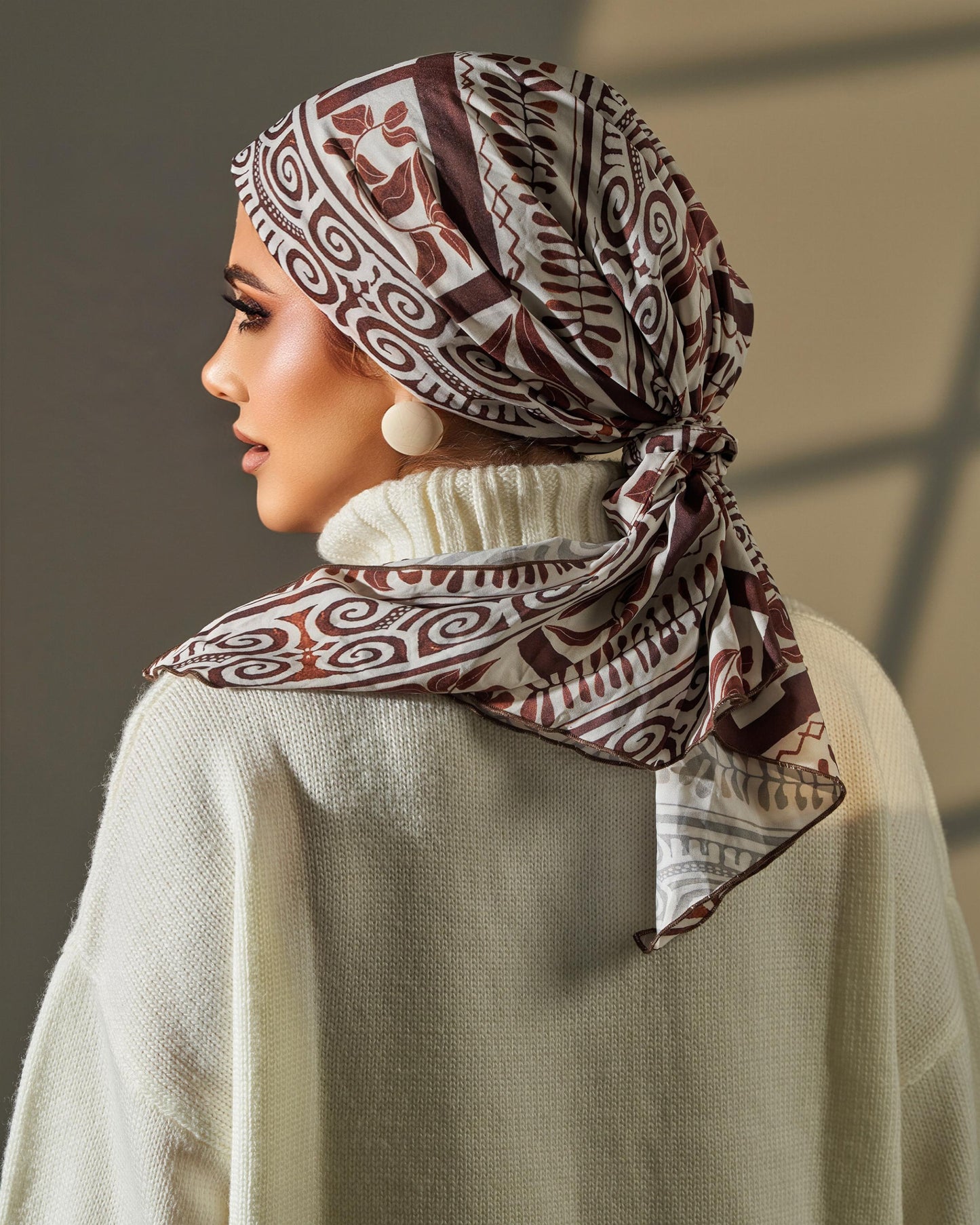 Turban with tie - Brown Off White