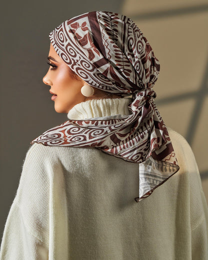 Turban with tie - Brown Off White
