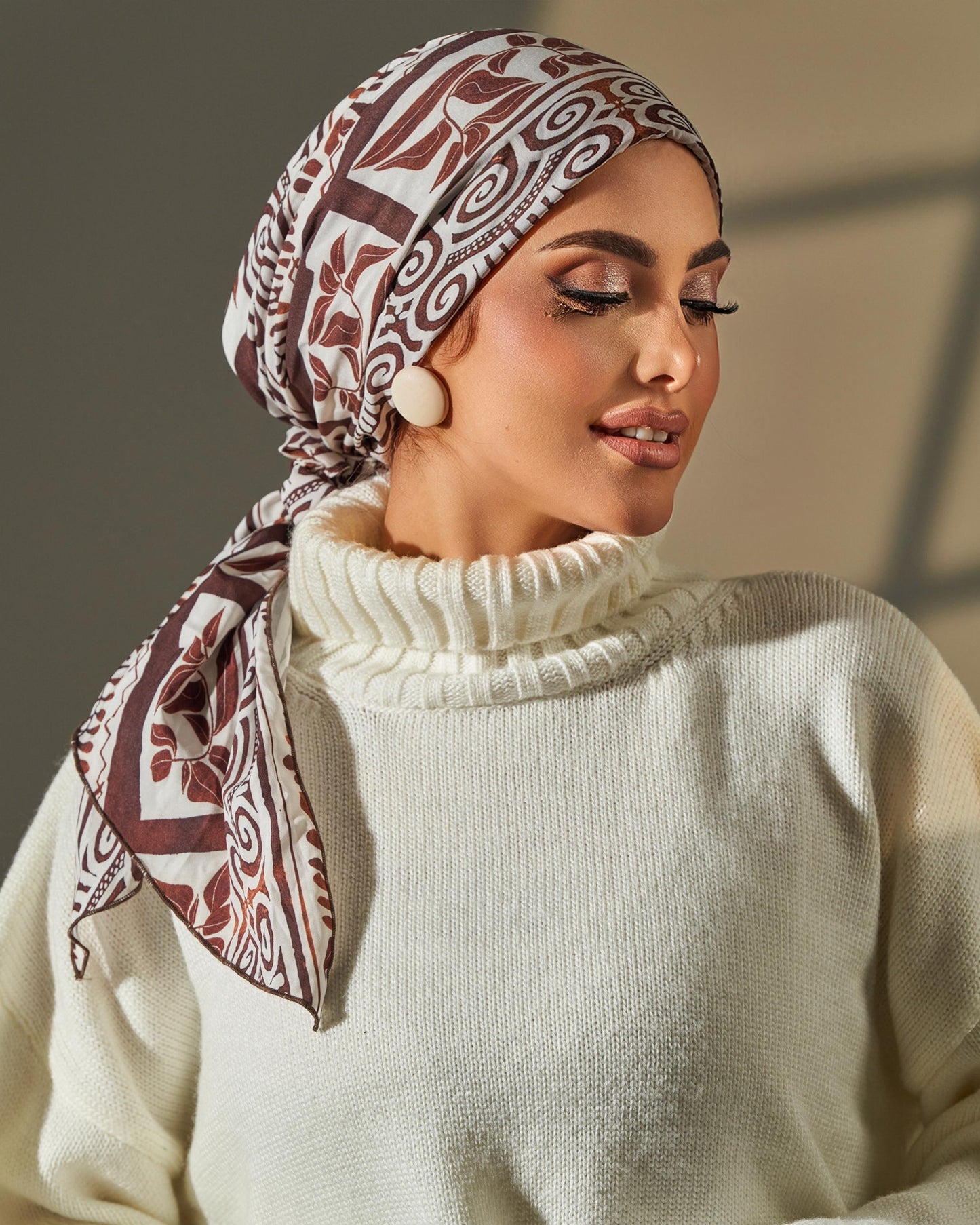 Turban with tie - Brown Off White