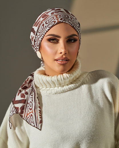 Turban with tie - Brown Off White