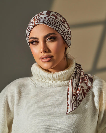 Turban with tie - Brown Off White