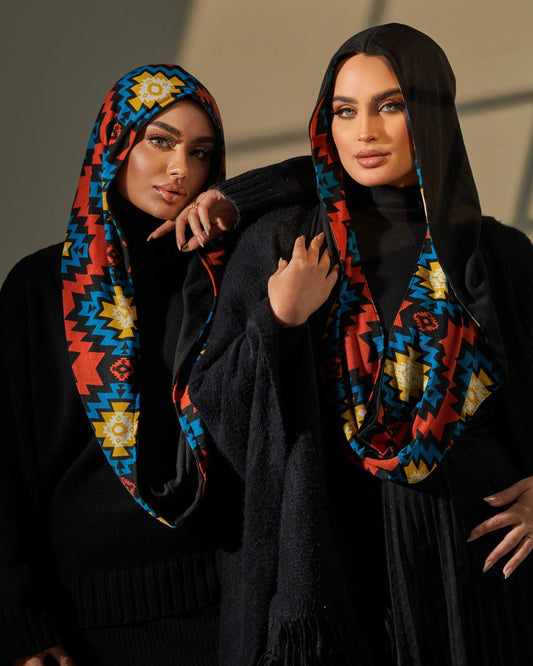 Shawl - Double Face - Black Yellow Blue Red