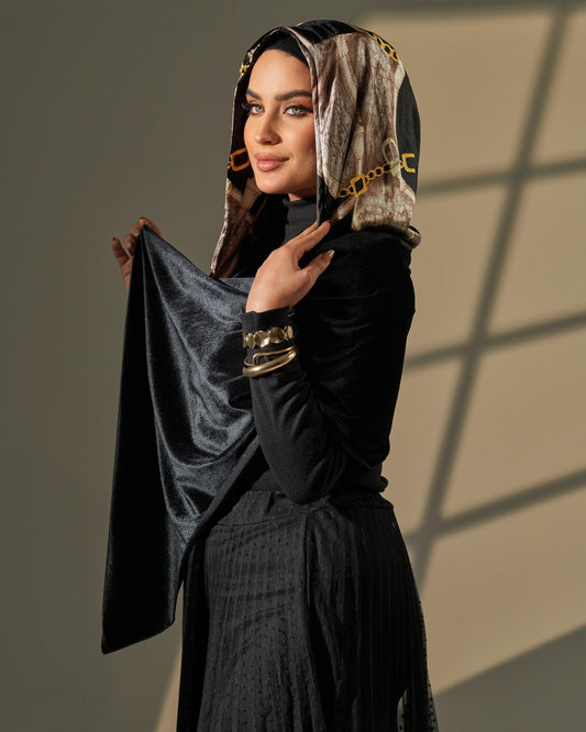 Shawl - Black Beige Gold Brown