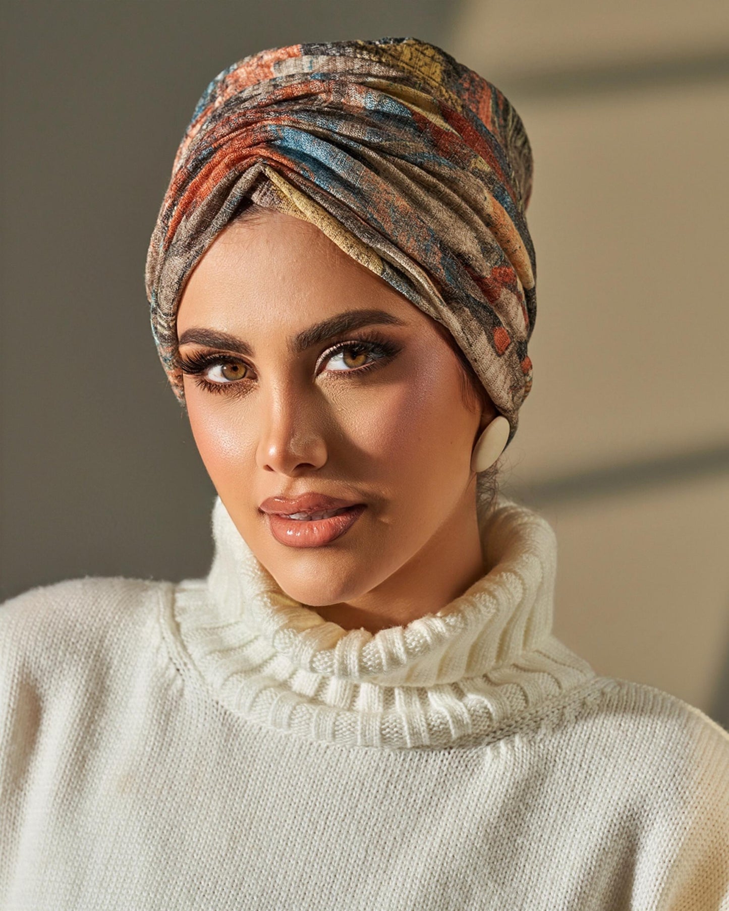 Turban Wool - Beige Yellow Orange Blue