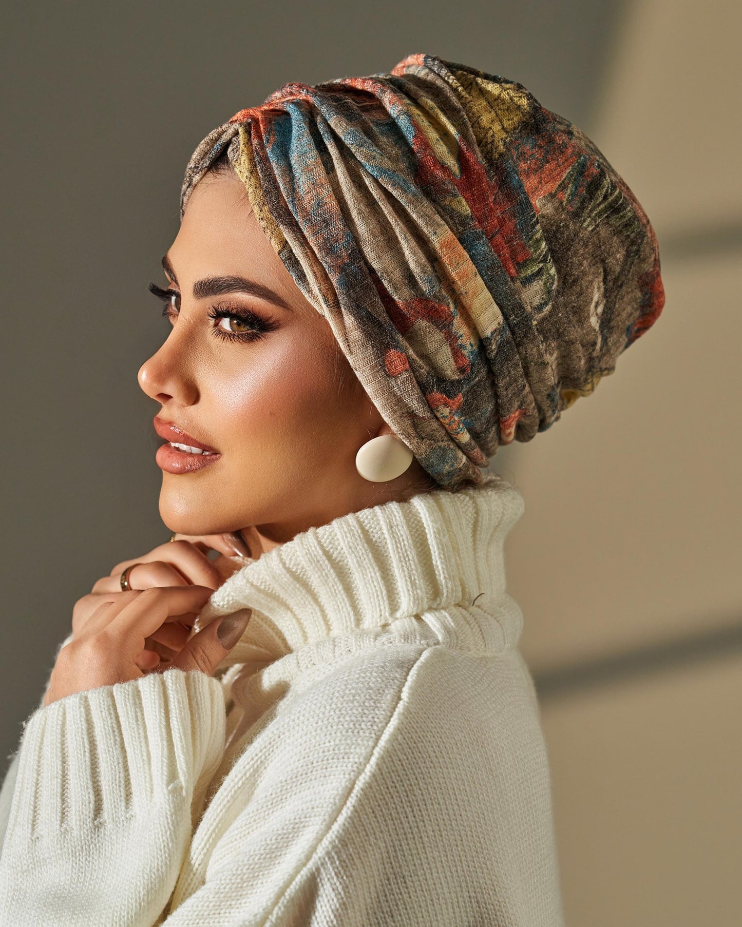 Turban Wool - Beige Yellow Orange Blue