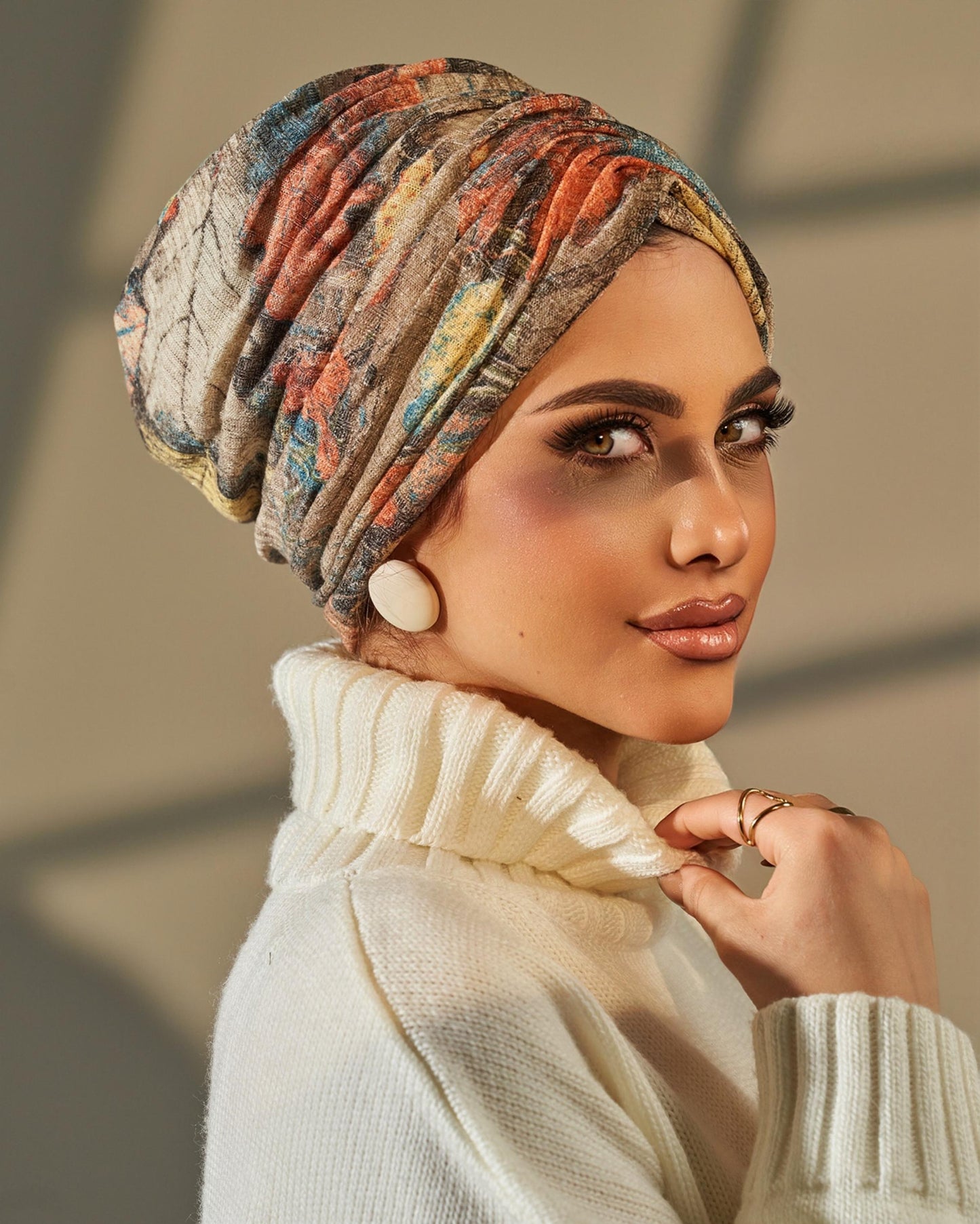 Turban Wool - Beige Yellow Orange Blue