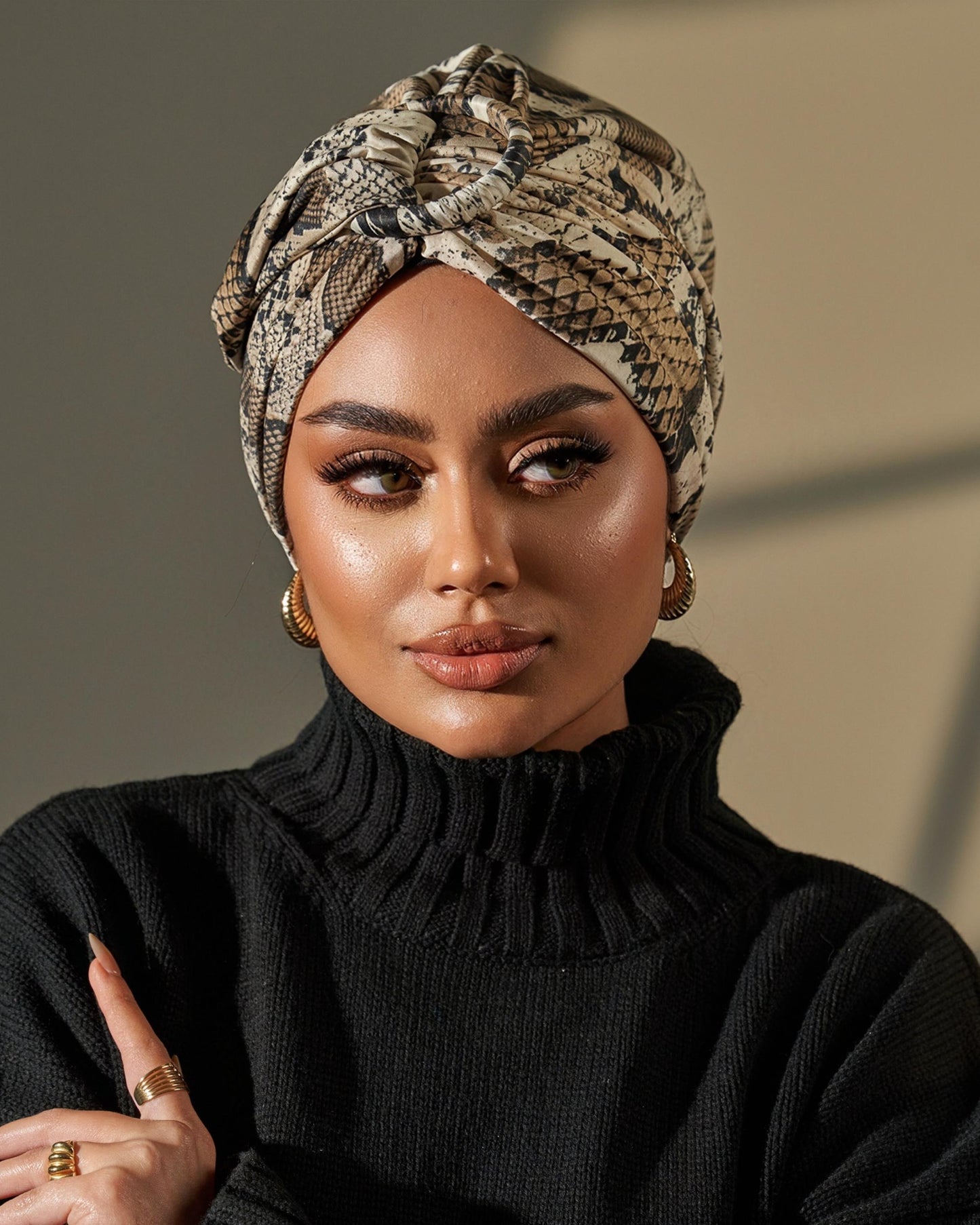 Turban Snake Print- Beige Black Brown