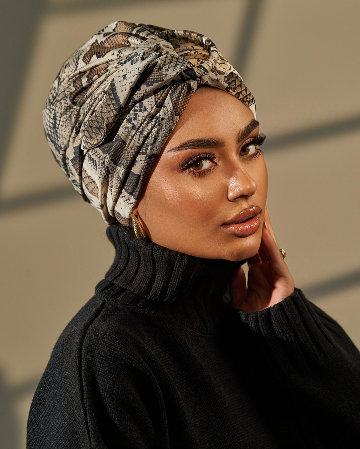 Turban Snake Print- Beige Black Brown