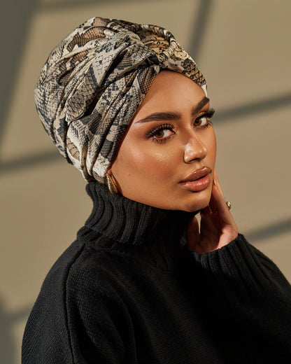 Turban Snake Print- Beige Black Brown