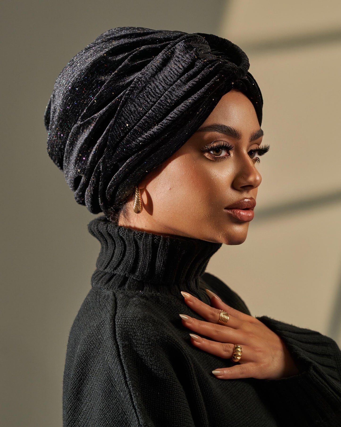 Turban Velvet - Black with Sparkles