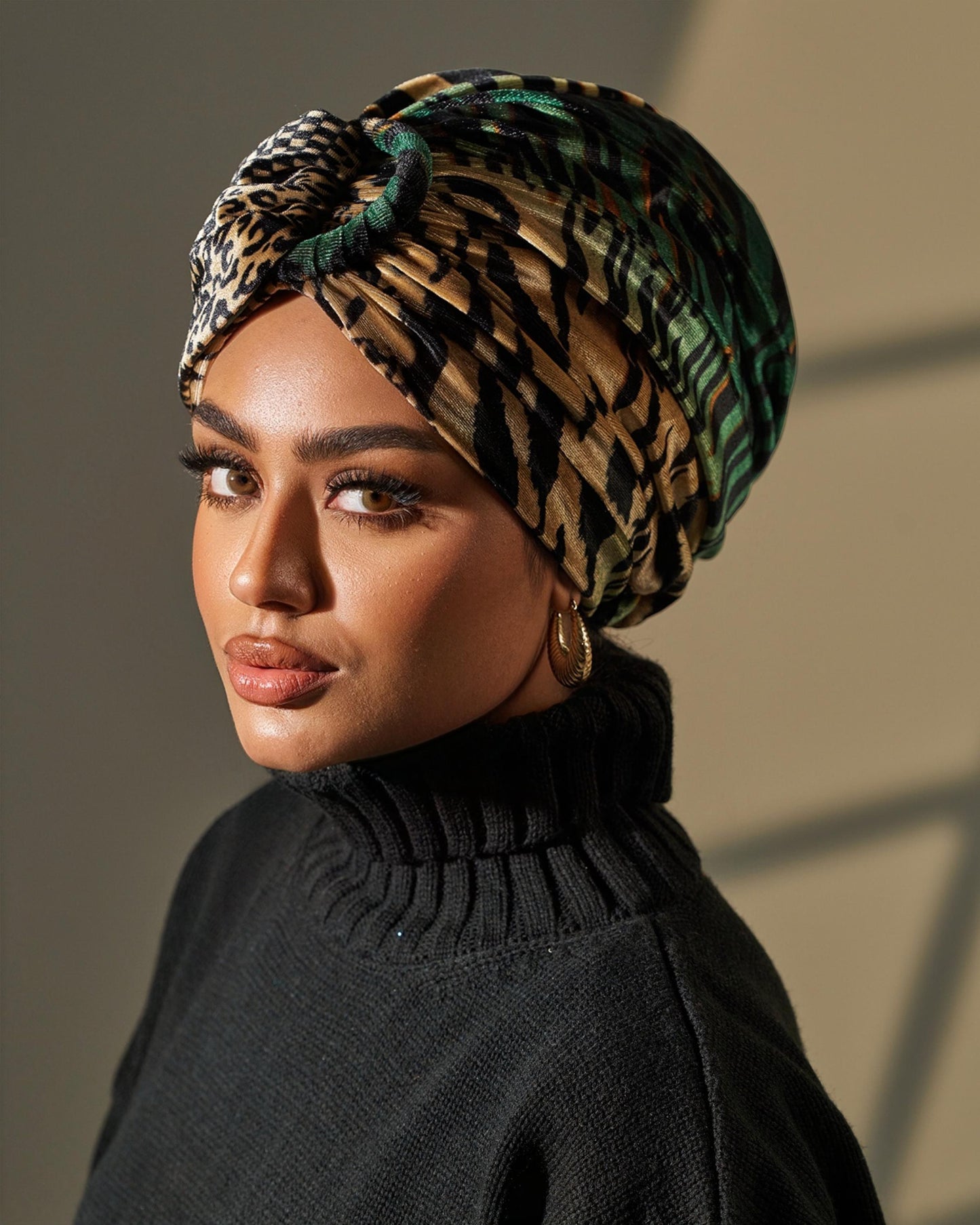 Turban Velvet- Gold Black Green