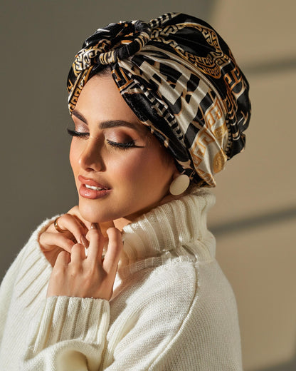 Turban Velvet- Black Gold Off White