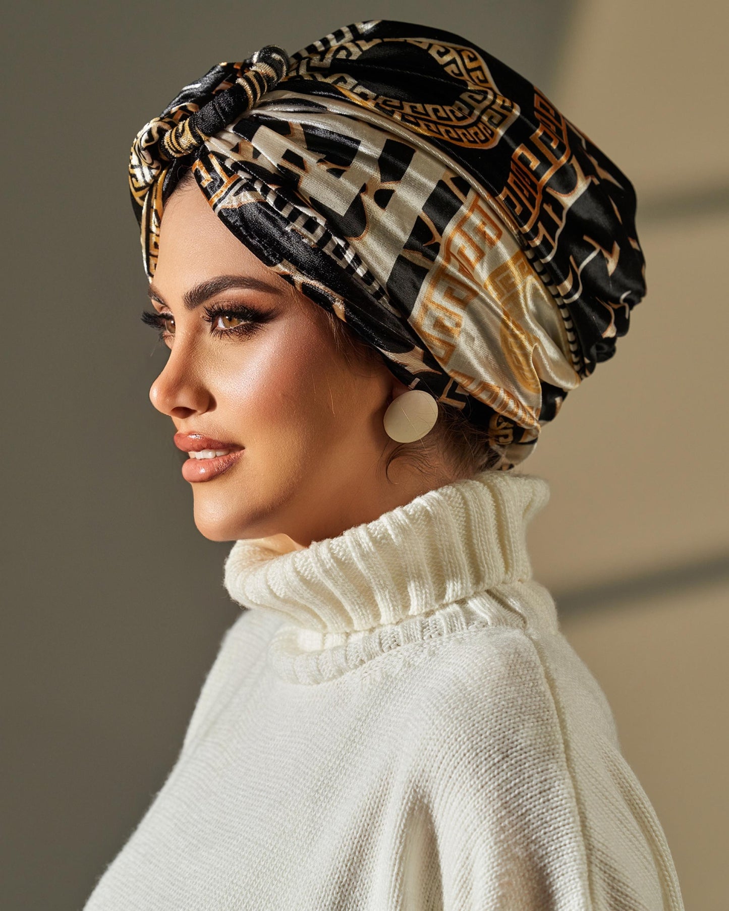 Turban Velvet- Black Gold Off White