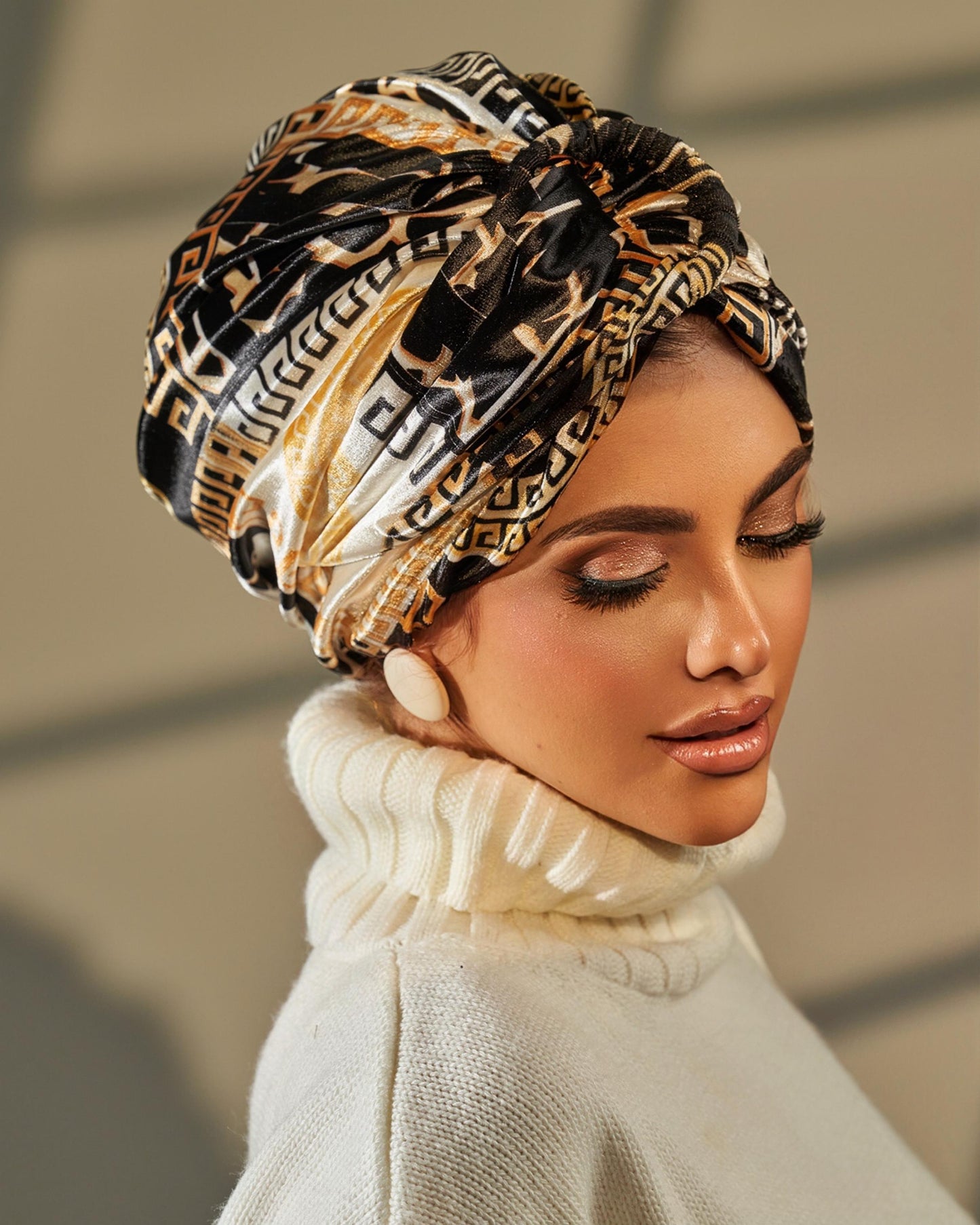 Turban Velvet- Black Gold Off White