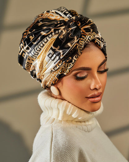 Turban Velvet- Black Gold Off White