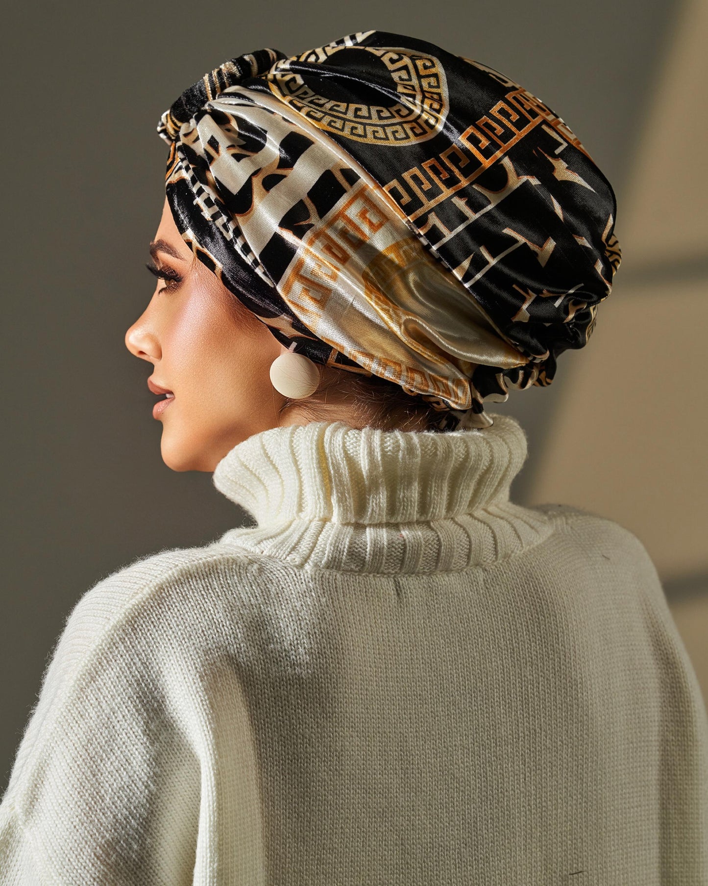 Turban Velvet- Black Gold Off White