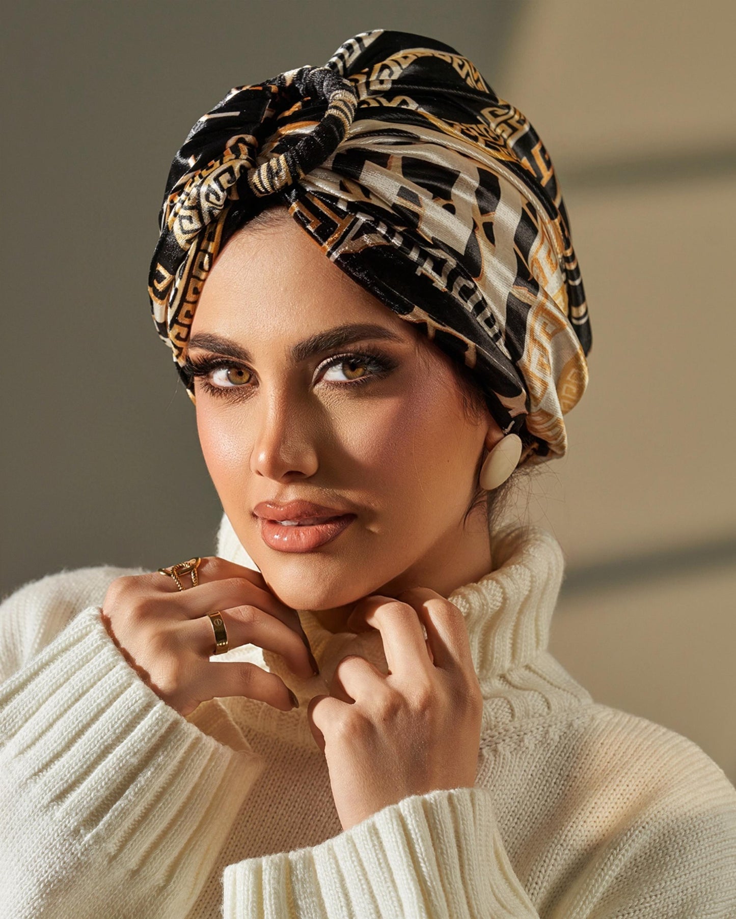 Turban Velvet- Black Gold Off White